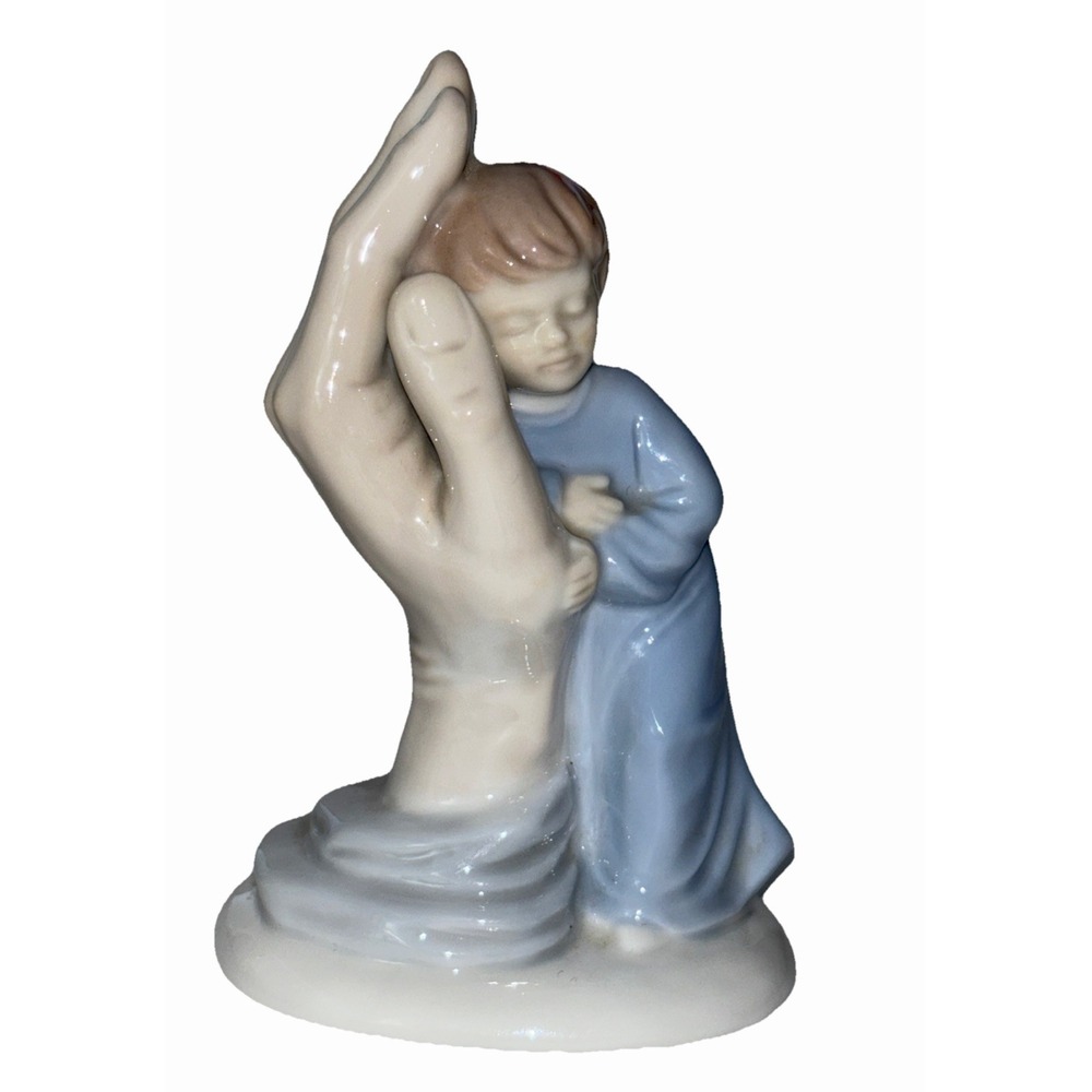 1983 Vintage Roman God Palm of My Hand Boy Figurine.  4.5in Blue Vintage